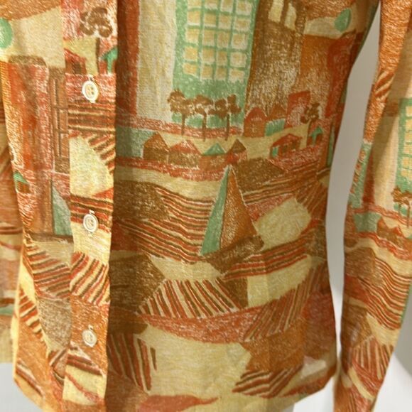 Vintage 70s Sailboat Sunrise Dagger Collar Disco Blouse - Picture 4 of 8